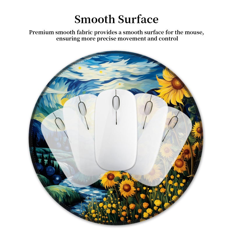 Hancynir Sunflower Mouse Pad for Desk, Floral Small Mousepad with Non-Slip Rubber Base, Round Travel Mouse Pads for Wireless Mouse Laptop, Computer Mouse Mat for Gaming Home Office Desk Accessories - Image 4